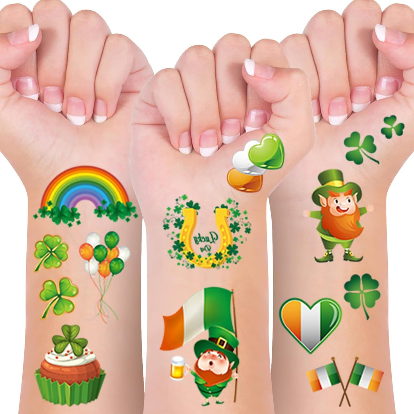 St Patricks Day Temporary Tattoos for Kids ,Shamrock Temporary Tattoos for Adults Irish Party Favor Accessories,Lucky Clover Tattoo for Toddlers, Children, Boys and Girls