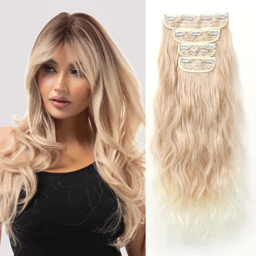 Natural Brown Hairpieces Clip in Hair Extensions Long Wave Daily
