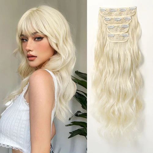 Natural Brown Hairpieces Clip in Hair Extensions Long Wave Daily