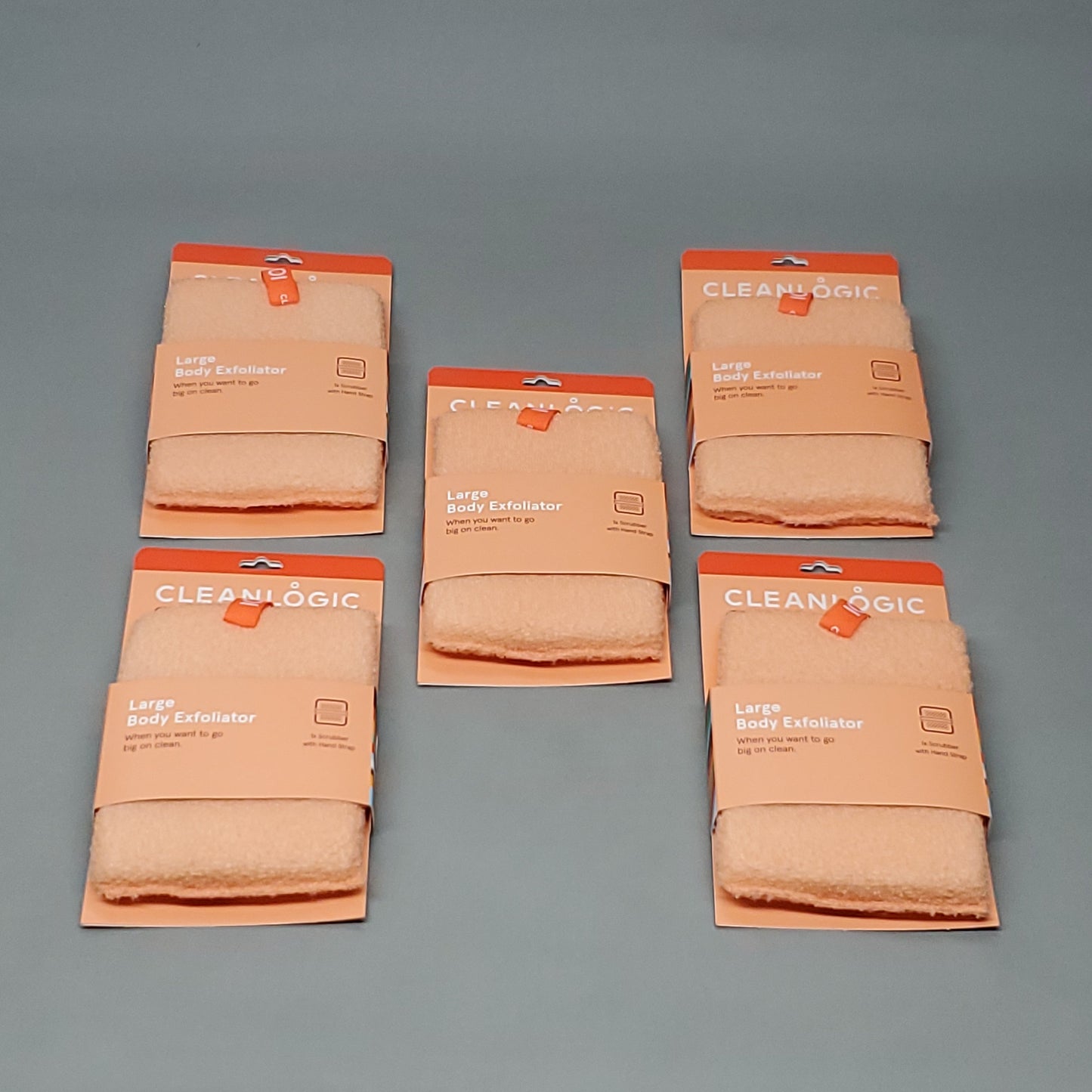 CLEANLOGIC 5 Pack of Large Body Exfoliator Scrubber 4.53"X6.1"X0.87" Orange (New)