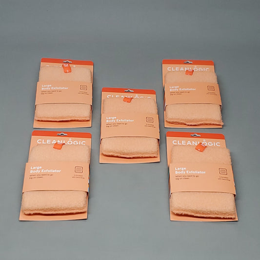 CLEANLOGIC 5 Pack of Large Body Exfoliator Scrubber 4.53"X6.1"X0.87" Orange (New)