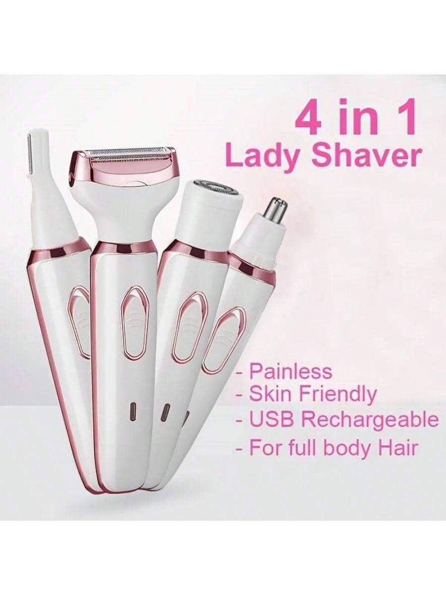 1Set Electric Lady Shaver, Women Razors For Shaving, Cordless 4-in-1 Shaver For Women Face, Legs And Underarm, Portable Bikini Trimmer Wet & Dry Hair Removal, Cordless - Micro USB Rechargeable