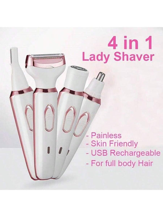 1Set Electric Lady Shaver, Women Razors For Shaving, Cordless 4-in-1 Shaver For Women Face, Legs And Underarm, Portable Bikini Trimmer Wet & Dry Hair Removal, Cordless - Micro USB Rechargeable