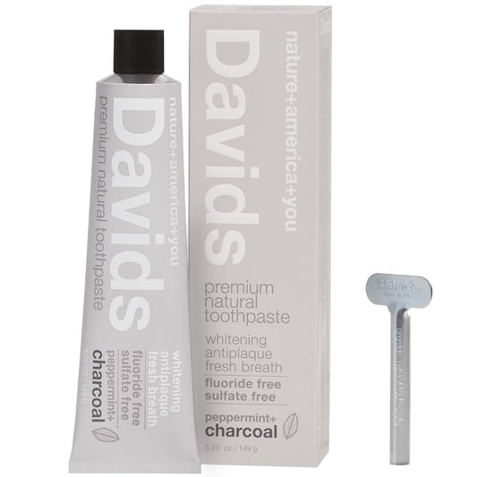 Davids Premium Natural Toothpaste - Peppermint+Charcoal (5.25 oz) with box and tube wringer