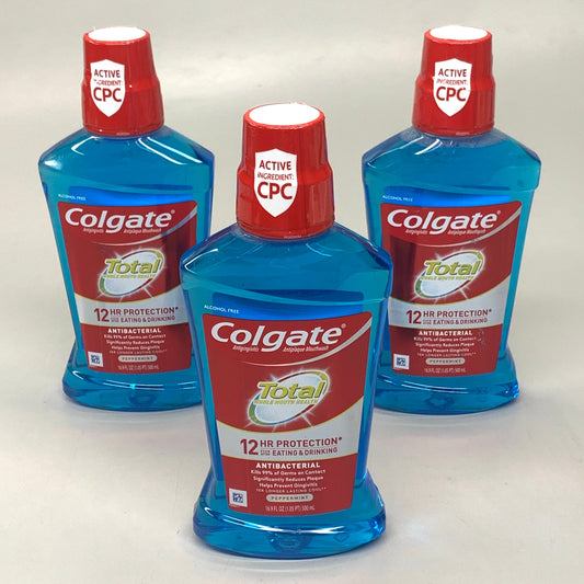 COLGATE (3 PACK) Total 12 Hour Mouthwash Peppermint BB 04/24 16.9 fl oz 926305