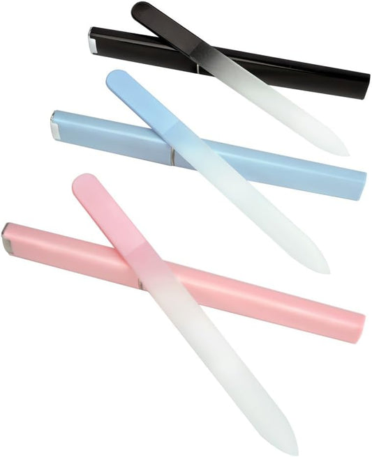 3 Pack Glass Nail Files with Case, Ultra Quality Professional Fingernail Files, Double Sided Etched Premium Nail Filer for Natural Nails, Pedicure Nails, Artificial Nails, Fake Nails