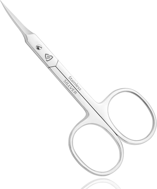 Cuticle Scissors Extra Fine Curved Eyebrow Scissors, Super Slim Small Scissors with Precise Pointed Tip, Beard, Eyelash, Mustache, Dry Skin - Manicure Scissors