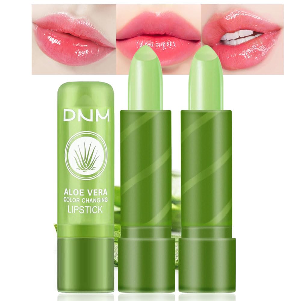 BINGBRUSH 2 Pcs Aloe Vera Color Changing Lipstick Queen,Long Lasting Lip Care Nutritious Plumper Lip Balm Moisturizer Magic PH Temperature Color Change Lip Gloss Makeup Set for Women