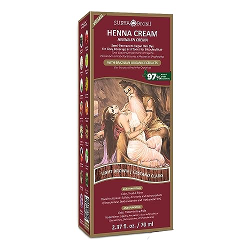 Surya Brasil - Henna Cream Hair Color Treatment, Semi Permanent Hair Color for Gray Hair Coverage, Natural Henna Hair Color, Deep Conditioning Hair Dye, Light Brown, 2.37 oz / 70 ml