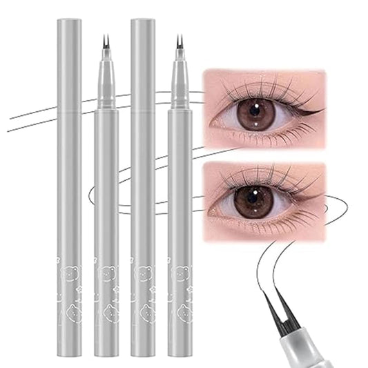 Natural 3D Under Lashes Double Tip Lower Eyelash Pencil Waterproof Anti-Smudge Dual Pronged Bottom Eyelashes Pen Super Slim Eye Liner Liquid Eyeliner for Eye Makeup,2pcs (Black+Brown)