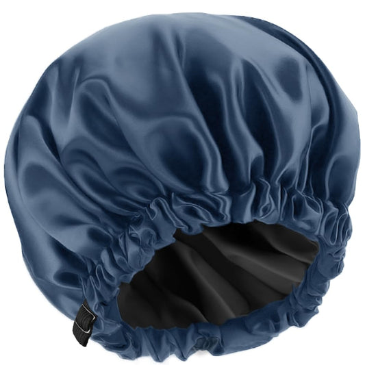 Shower Cap,100% Real Satin Lined Shower Cap,Extra Large Shower Cap for Women Reusable Waterproof,Adjustable Size&Long Hair Bath Caps