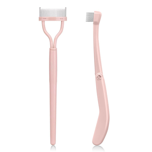 Eyelash Comb, 2PCS Eyelash Separator Tool Pink Lash Comb Eyelash Brush Separator With Comb Cover For Girls Women Eye Makeup Brushes Tools Mascara Applicator Tools With Metal Teeth