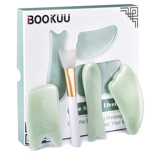 Gua Sha Massage Tools, Natural Stone Guasha Board for SPA Acupuncture Therapy Trigger Point Treatment - Therapeutic Relief and Skin Renewal (4 Packs)
