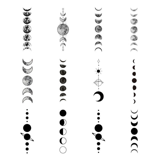 Black Geometry Tree Tattoo Sticker Moon Phase Arrow Temporary Fake Tatoo Waterproof Men Women Arm Shoulder Back Body Art 13.8X4cm Set of 12 (SF209)
