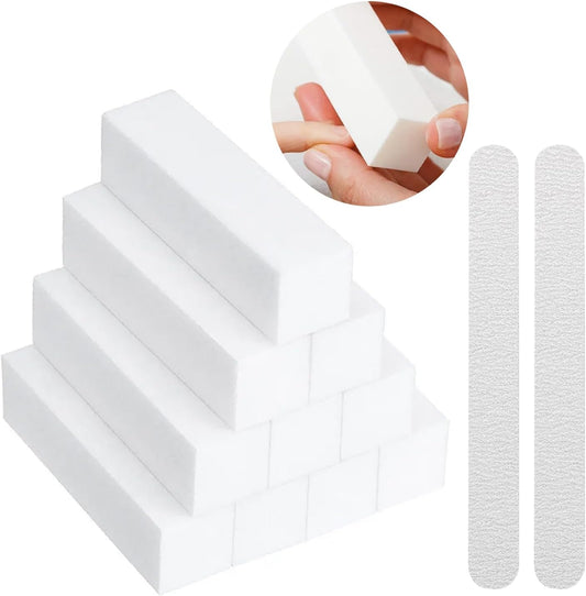10PCS Nail Buffer Block with 2PCS Nail File - 4 Sided Professional Nail Files Sanding Blocks - Nail Filer and Buffer Set Natural and Acrylic Nails for Nail Care Tools - White