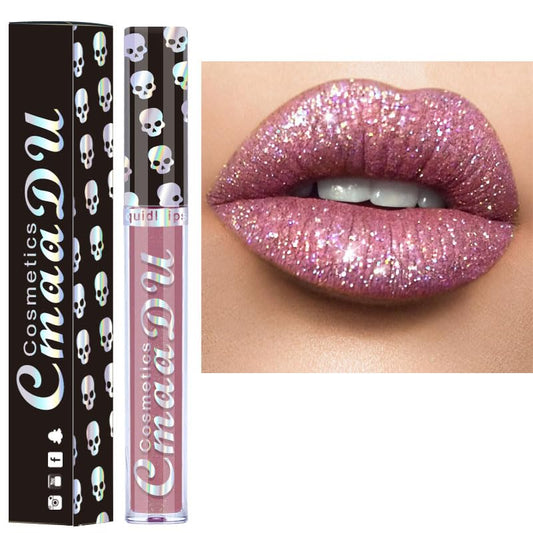 AKARY Shimmer Liquid Lipstick Long Lasting, Skull Diamond Metallic Shiny Glitter Glossy Shimmery Finish Waterproof Lip Gloss for Women, High Pigmented Nonstick Cup Lipstick Makeup for Lips, 08