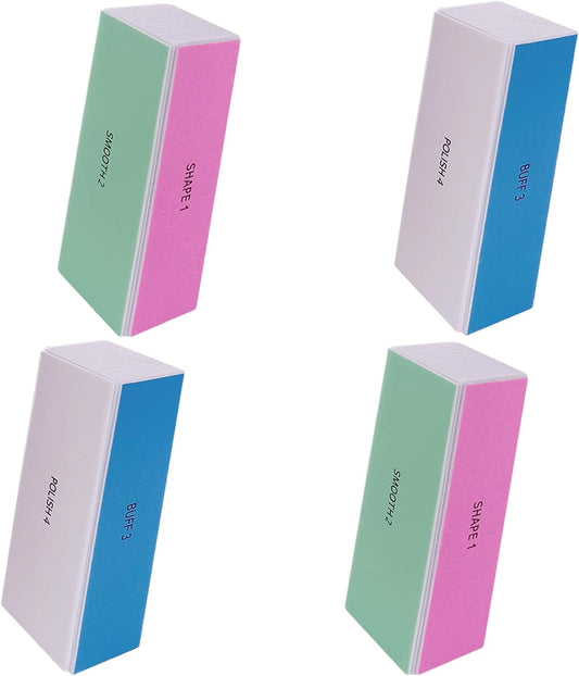 4 Way Nail Buffer Block (4 Pcs), Nail Shine Buffers Blocks Files for Natural and Acrylic Nails Smoother Buffing Block Polisher Fingernail File Buffer 120/240/600/3000 Grit for Buffing Shinning