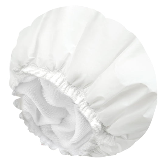 Shower Caps for Women, Terry Cloth Lined EVA Exterior Elastic and Reusable Bath Caps, Double Waterproof Layers Shower Cap, Bathing Shower Caps, Environmental Protection Bath Hair Cap - White