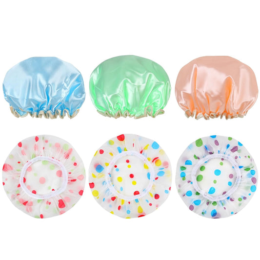 6 PCS Shower Cap Reusable Waterproof Double, PEVA Plastics Shower Caps for Women Reusable Waterproof, Reusable Shower Cap for Women with Elastic, Hair Cap for Shower for Skin Care, Hair Salon