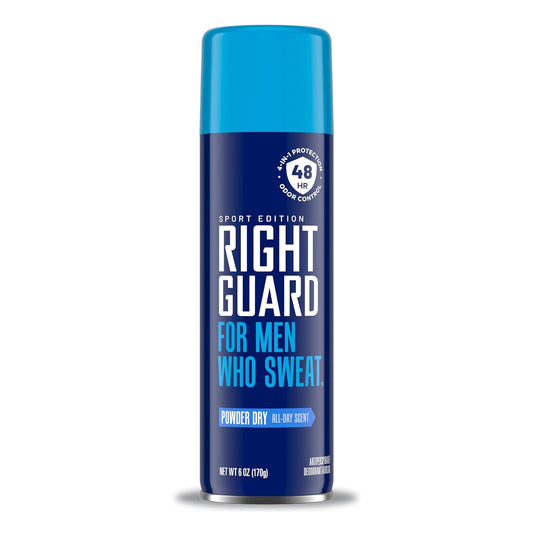 Right Guard Sport Antiperspirant & Deodorant Spray | 4-in-1 Protection Spray Deodorant For Men | Blocks Sweat | 48-Hour Odor Control | Powder Dry Scent, 6 oz.