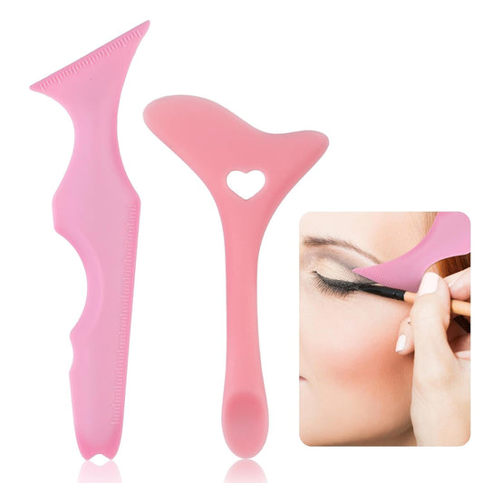 2 Pack Silicone Eyeliner Stencils, Winged Tip Eyeliner Aid Eyebrow Pencil Stencil Multifunctional Reusable Eye Makeup Guide Tool for Eyeliner Eyelash Eyebrow Lip Line Face Contour (Pink)