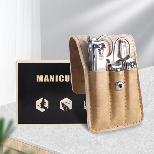 Nail Clippers Set, Upgraded Sharp Fingernail & Thick Toenail Nail Cutters, 8 Pcs Manicure Pedicure Kit with Tweezers, Nail Trimming & Grooming Gift for Dad Mom Man Woman Seniors (Khaki PU Leather)
