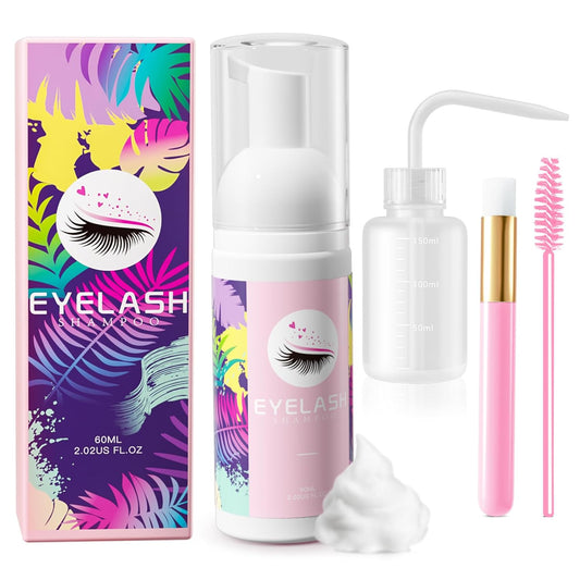 Lash Cleaning Kit Eyelash Extension Cleanser Eyelash Shampoo for Lash Extensions - 60ml/2.11 Fl.Oz Lash Shampoo Lash Wash Cleanser with Brush & Bottle for Lash Cleaning Salon Home Use