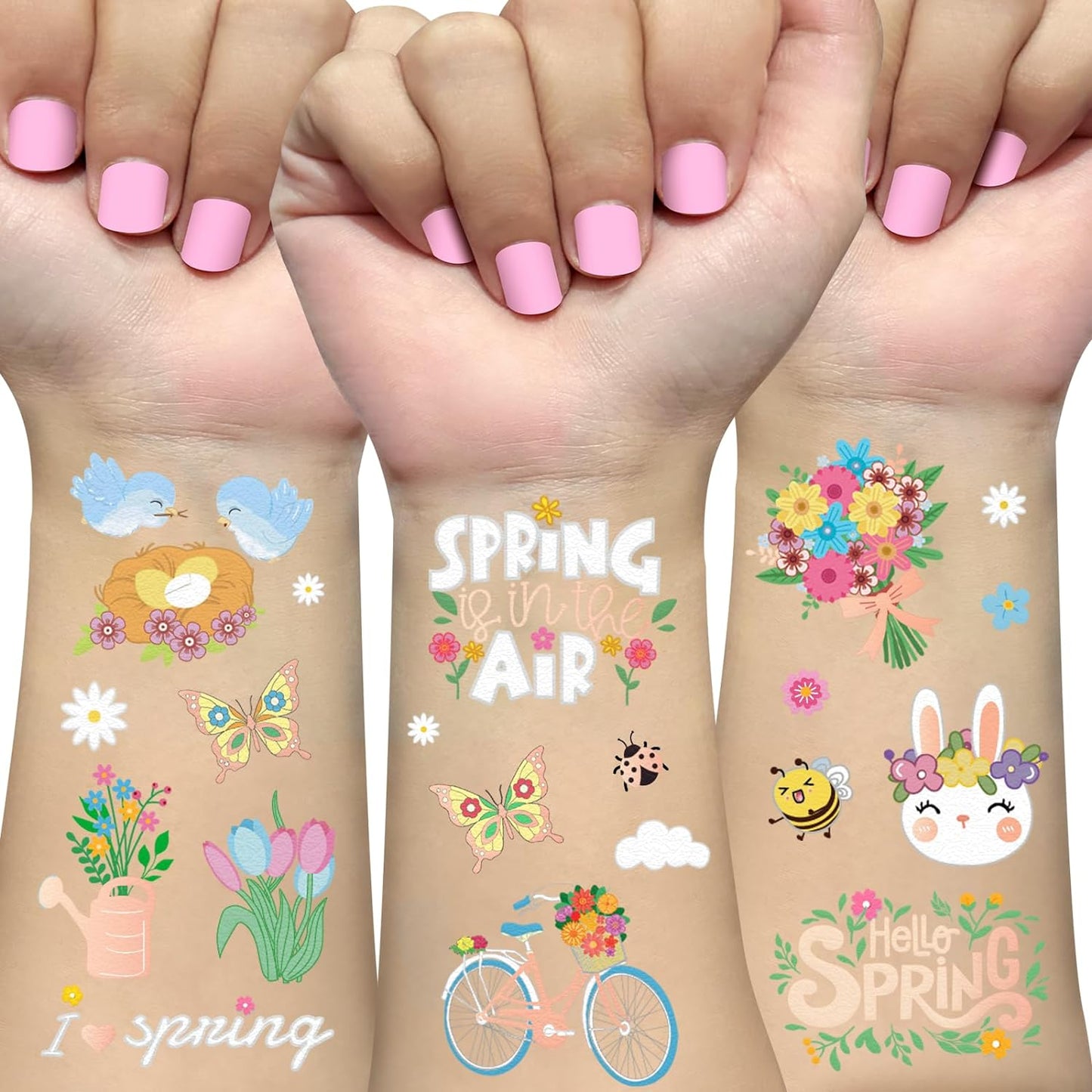 Easter Temporary Tattoos, 52 Glitter Styles Easter Basket Stuffers, Easter Party Supplies, Bunny Egg Chicken Spring Flowers Butterfly Stickers for Easter Basket Fillers Easter Party Favor