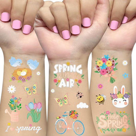Easter Temporary Tattoos, 52 Glitter Styles Easter Basket Stuffers, Easter Party Supplies, Bunny Egg Chicken Spring Flowers Butterfly Stickers for Easter Basket Fillers Easter Party Favor