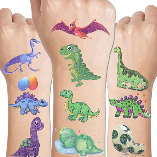 110 Glitter Styles Dinosaur Temporary Tattoos for Kids - 14 Sheets Glitter Dinosaur Tattoos for Boys Girls Dino Birthday Party Favors Goodie Bag Fillers