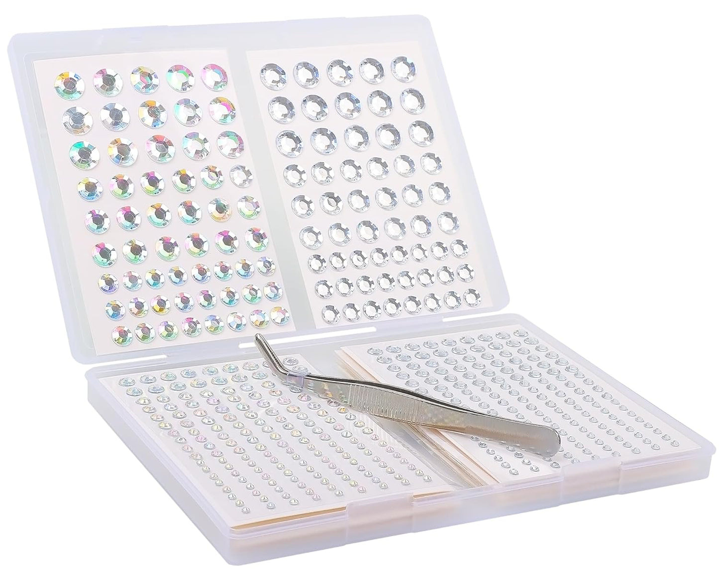 NIACONN 1410 Pcs Silver Face Jewels Gems Stick On, 10 Sheets Self Adhesive Gem Stickers Hair Rhinestone for Makeup & DIY