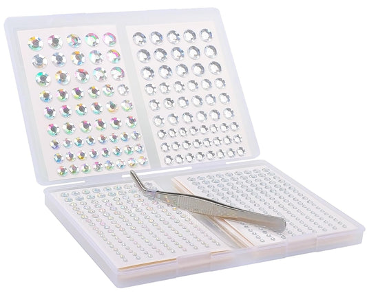NIACONN 1410 Pcs Silver Face Jewels Gems Stick On, 10 Sheets Self Adhesive Gem Stickers Hair Rhinestone for Makeup & DIY