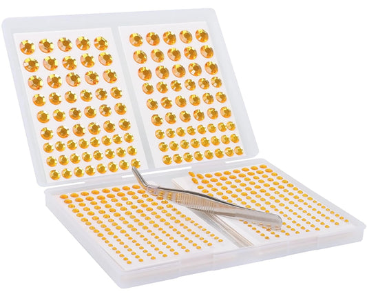 NIACONN Gold Face Jewels Gems Stick On, (10 Sheets/7 Sizes/1410 Particles) Self Adhesive Rhinestone Hair Gems Stickers for Makeup & DIY