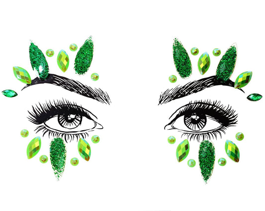 Face Jewels Stick on Face Gems Self-Adhesive Makeup Halloween Costume Rhinestone Stickers for Festival Holiday Party Dress Up Accessories (Glitter Green)