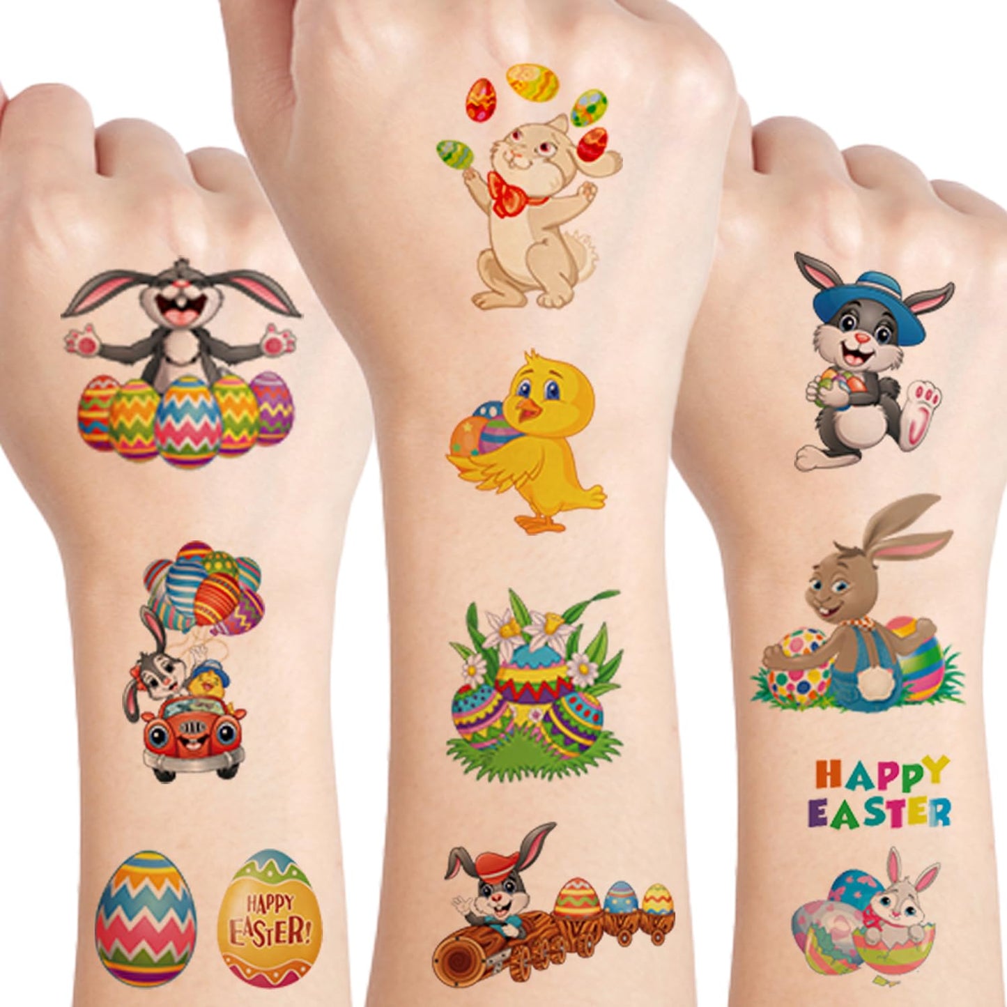 Easter Temporary Tattoo for kids - 10 Sheets Easter egg and Rabbit Chick Temporary for Girls Boys Easter Birthday Party Supplies Gifts for Kids