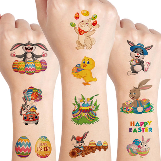 Easter Temporary Tattoo for kids - 10 Sheets Easter egg and Rabbit Chick Temporary for Girls Boys Easter Birthday Party Supplies Gifts for Kids