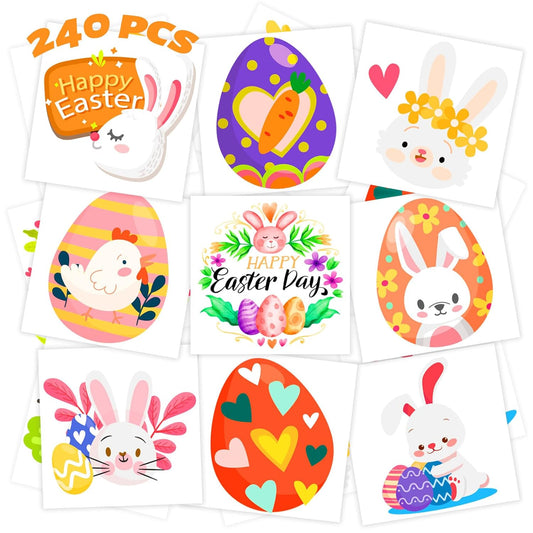 240 Pcs Bulk Easter Temporary Tattoos for Kids, Individually Wrapped Waterproof Safety Tattoos Stickers, Best Choice for Easter Basket Stuffers, 60 Different Designs Bunny Egg Chicken