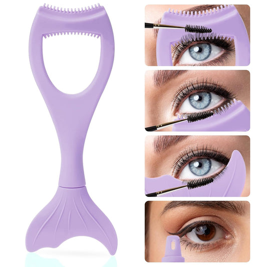 Multi-purpose Mascara Guard, 3 in 1 Upper and Lower Mascara Applicator Tool Silicone Mermaid Eye Lash Eyeshadow Auxiliary Tool Reusable Eyelash Separator Tool Eyeliner Template, Detachable (Purple)