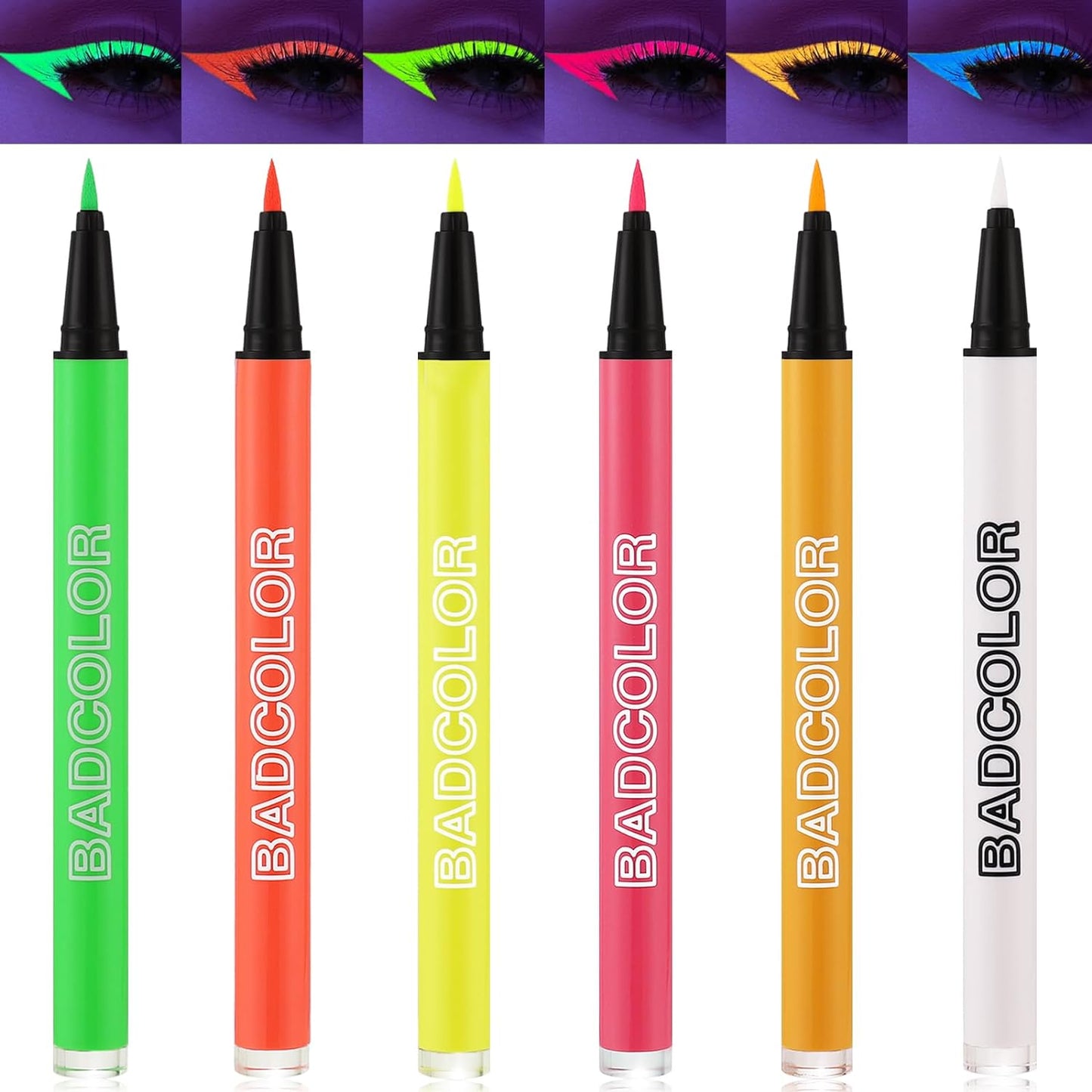 6 Colors UV Liquid Eyeliner Set, Pigmented Neon Colored Makeup Eyeliners Pen, Colorful Waterproof Smudge-proof Graphic Eye Liners Kit for Music Festival Concert Rave Party