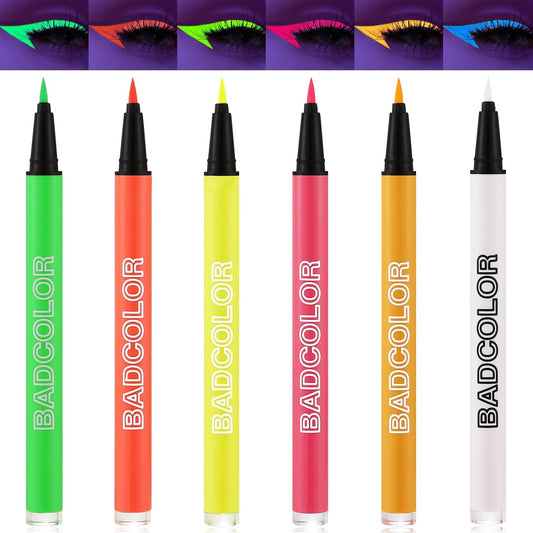 6 Colors UV Liquid Eyeliner Set, Pigmented Neon Colored Makeup Eyeliners Pen, Colorful Waterproof Smudge-proof Graphic Eye Liners Kit for Music Festival Concert Rave Party