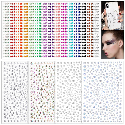 3/4/5/6 mm Self Adhesive Face Gems, Face Jewels Rhinestones Stickers for Makeup Hair Crafts
