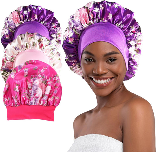 Silk Bonnet for Sleeping Women, 3 Pcs Bonnets for Black Women, Blcak Hair Bonnet for Sleeping, Bonnet for Men, Silk Bonnet for Sleeping Curly Hair