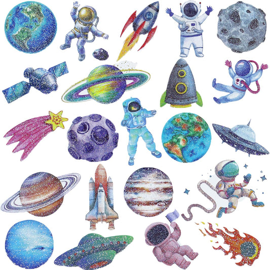 120 Pcs Glitter Galaxy Temporary Tattoos for Boys Kids, 12 Sheets Outer Space Tattoos for Boys Children Birthday Party Supplies Favors Spaceship Decorations