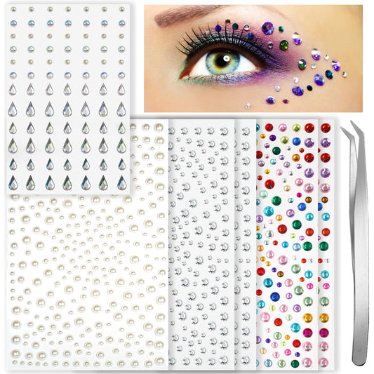 Face Gems Face Rhinestones for Makeup Self Adhesive Face Jewels, Hair Gems, Hair Jewels, Pearl Stick On Eye gems Pearl Rhinestones Stickers for Face, Hair, Nail, Body, Craft DIY Decorations