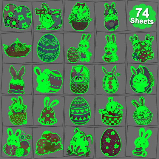 Glow in The Dark Easter Temporary Tattoos for Kids - 74 Individually Sheets Luminous Easter Egg Bunny Tattoos for Boys Girls Party Favors Goodie Bag Fillers