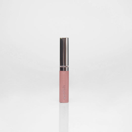Moisturizing Woosh Beauty shea butter vegan mini lip gloss with shimmer in beige frosted shade