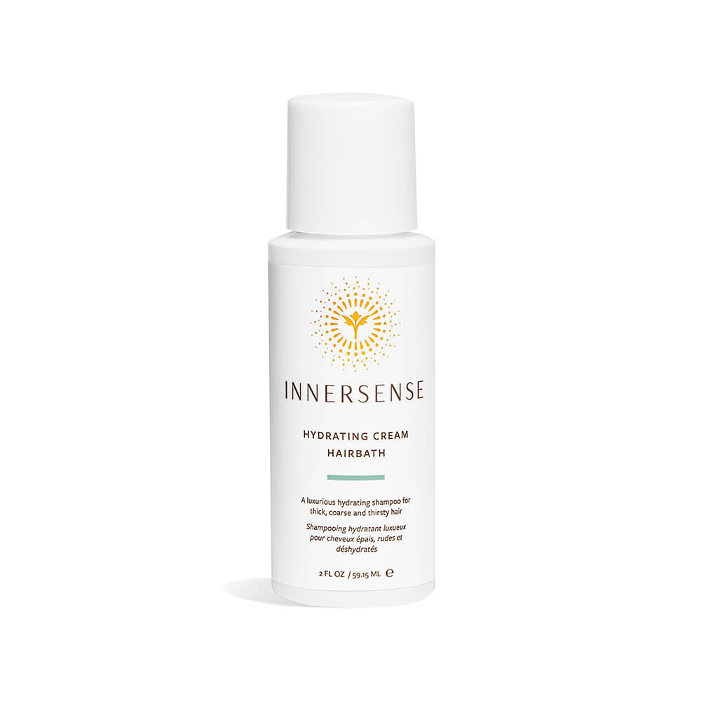Bottle of innersense organic hydrating hairbath shampoo.
