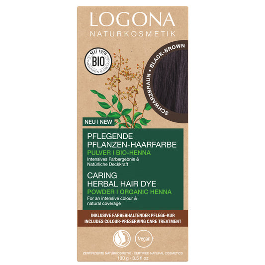 Logona Herbal Hair Dye Powder Black Brown 100g (replacement for Intense Black)