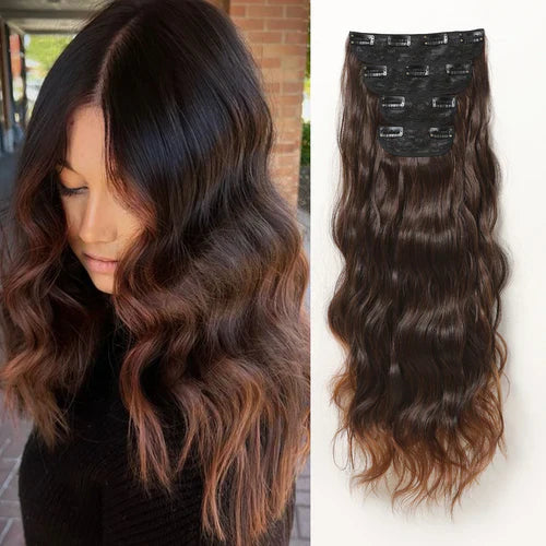 Natural Brown Hairpieces Clip in Hair Extensions Long Wave Daily