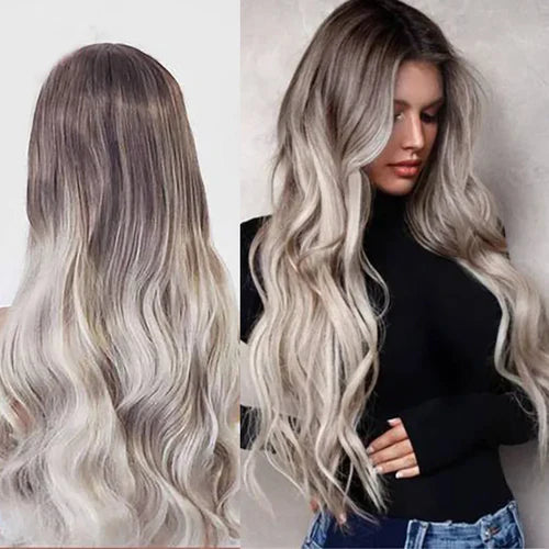 European and American African hair black grey fade color medium hair